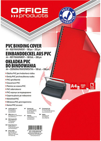 Office Products Pvc Plastic Cover 200 Microns A4 100/sheet Office Products Transparent Red