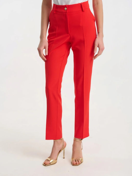 Fibes Women's High Rise Crepe Trousers in Strai...