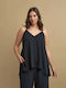 Women's Sleeveless Blouse with V-Neckline Black