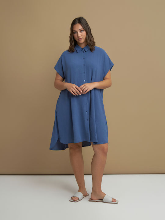 Rochii De Vară Pentru Femei Mini Rochie-Cămașă Albastru