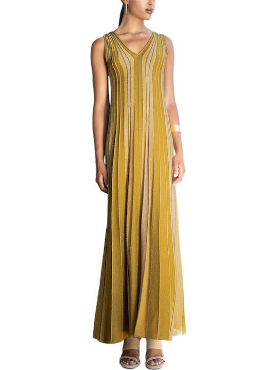 Aggel Maxi Βραδινό Φόρεμα Tan Gold-rich Gold-ol...