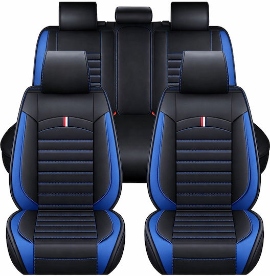 Autositzbezüge Set Universal Eco Leder Vorne Hinten Schwarz Blau