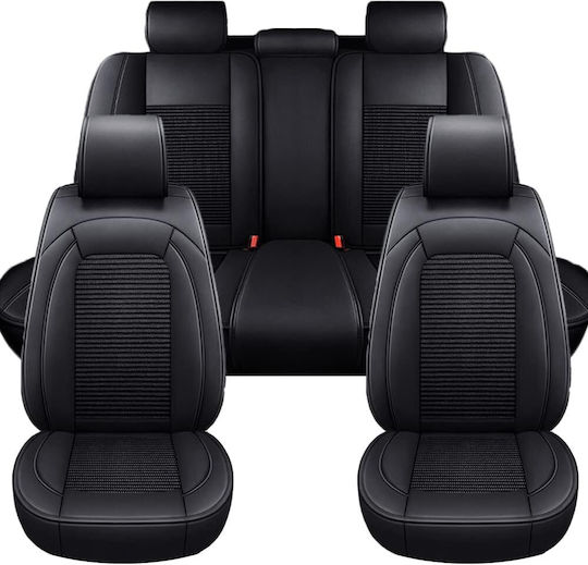 Autositzbezüge Set Universal Stoff Eco Leder Vorne Hinten Schwarze