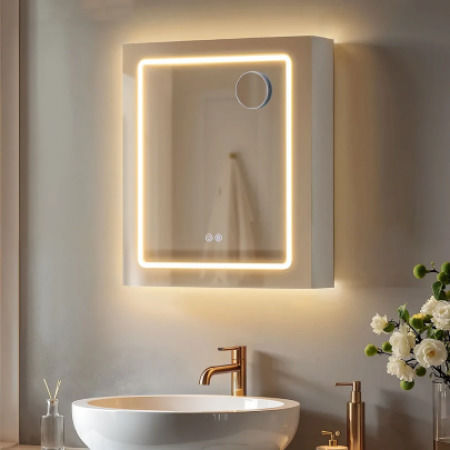 Tema Badezimmerspiegel Led aus MDF 60x60cm Weiß