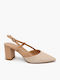 Pointed Toe Heels with Strap & Chunky High Heel Beige