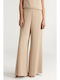 Women's High Rise Satin Pantaloons with Rubber Band in Regular Fit Beige