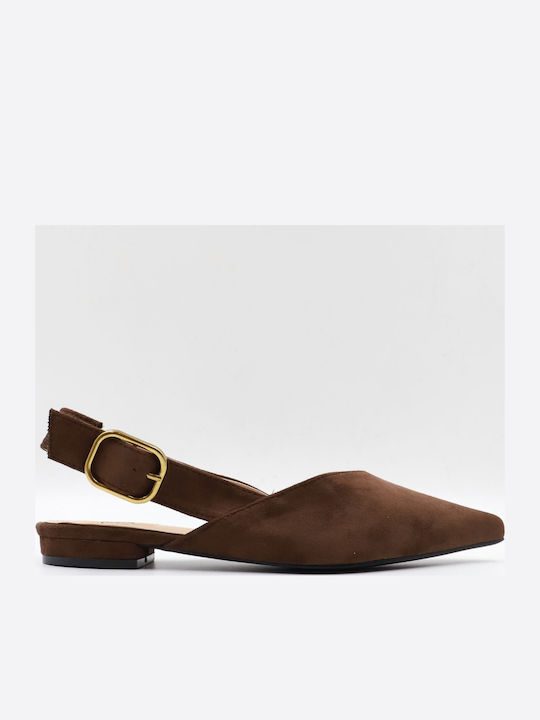 Γυναικείες Μπαλαρίνες Slingback με Λουράκι σε Καφέ Χρώμα