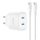 Yesido Yesido Φορteur Mit 2 USB-C Ausgangsanschlüsse Und USB-C Kabel 45W Stromlieferung Weiß (YC109)