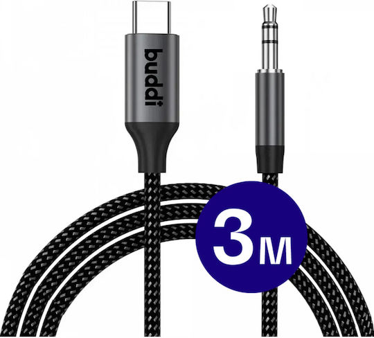 Buddi Flex USB 2.0 Cable USB-C Male - 3.5mm Black 3m