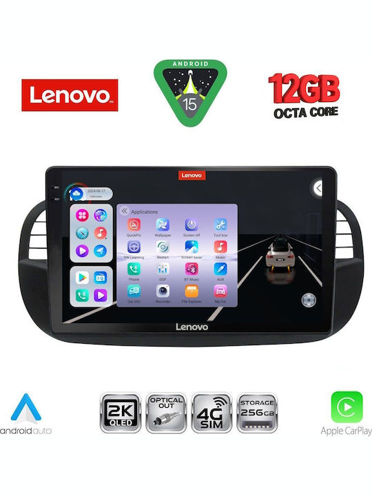 Lenovo Car Audio System for Fiat 500 2007-2015 (Bluetooth/USB/WiFi/GPS/Apple CarPlay/Android Auto) with 9" Touch Screen