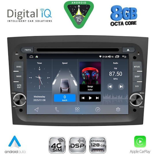 Digital IQ Car Audio System for Fiat Doblo 2015-2022 Bluetooth USB WiFi GPS Apple CarPlay Android Auto with 7" Touch Screen