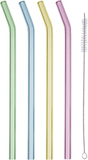Estia Glass Multicolour Straws with Brush 4 Pieces