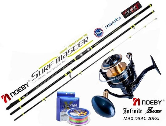 Set Pescuit la Aruncare Lansetă Noeby Surf Master Hybrid 4.25m Greutate Aruncare 100 250g Carbon Toray Japonia Inele Fuji Mulinetă Noeby Infinite Power 10000 Max Drag 20kg