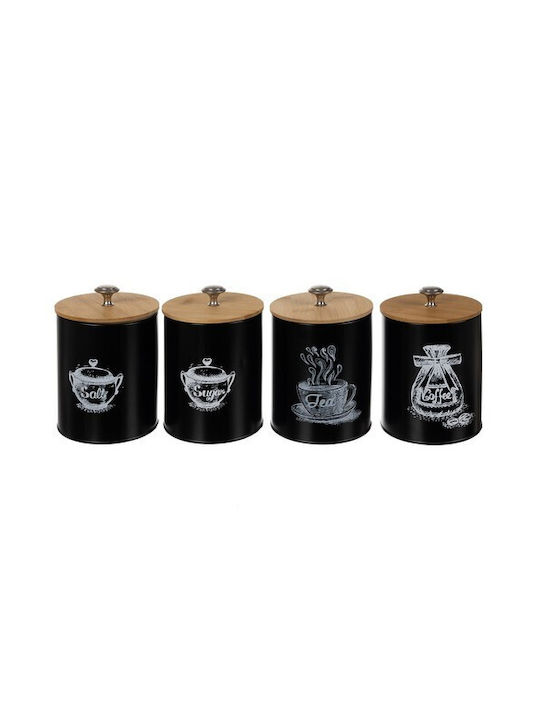 Set 4 Bucăți Vaze pentru Cafea / Zahăr / Paste / Cereale cu Capac Metalic Negru 11x11x17cm 4 Bucăți