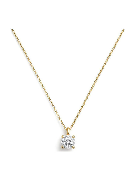 Paraxenies Solitaire Necklace Made of 9 K Gold with Zircon