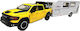Model Metalic Ford Ram Pickup Galben Remorcă Camping 1:32 Lumini Sunete Uși Deschise