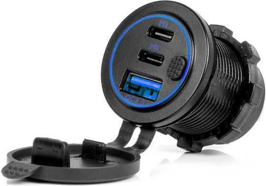 AMiO Автомобилен Заряден Устройство за Бързо Зареждане с Портове 1xUSB-A 2xUSB-C Син Цвят