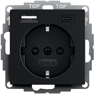 Gira Single Power Socket with Key with Switch Black