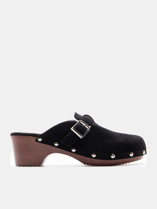 Luigi Suede Mules With Low Heel In Black Colour
