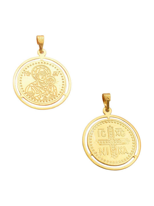 Gatsa Pendant Kids Charm Double Sided with Virgin Mary in 9K Gold 0082-9