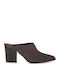 Leather Mules With Heel In Brown Colour