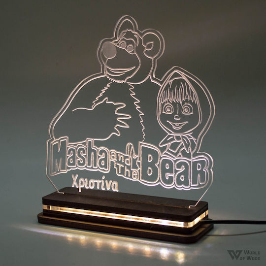 World of Wood LED Детска Декоративна Лампа Маша и Мечока Бяла 18x17cm