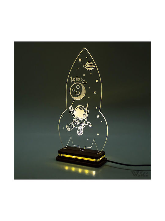 World of Wood Led Kids Decorative Lamp Astronaut in Space White 24x12cm