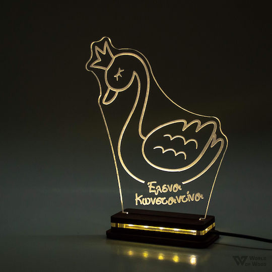 World of Wood LED Детска Декоративна Лампа Кралски Лебед Бял 20x16cm