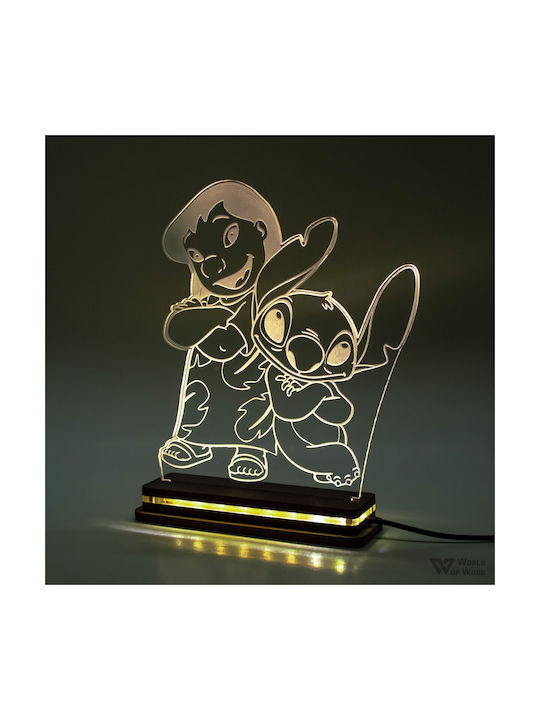 World of Wood LED Kindertischlampe Lilo & Stitch Weiß 21x18cm