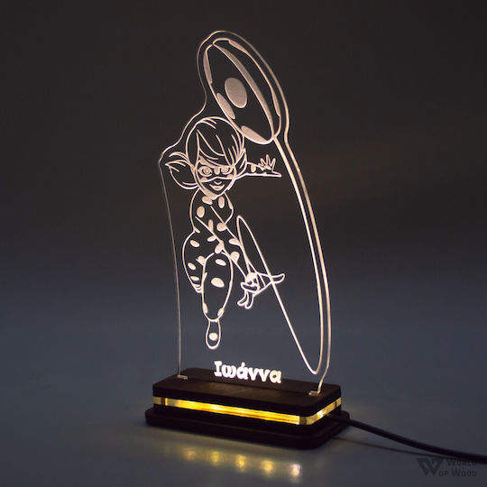World of Wood LED Kinder Tischlampe Lady Bug Weiß 22x11cm