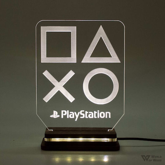 World of Wood LED Детска Декоративна Лампа Playstation Logo Бяла 17x13cm