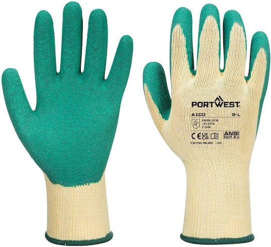 Portwest Γάντια Εργασίας Πράσινα Latex/Πολυεστέρα 12τμχ