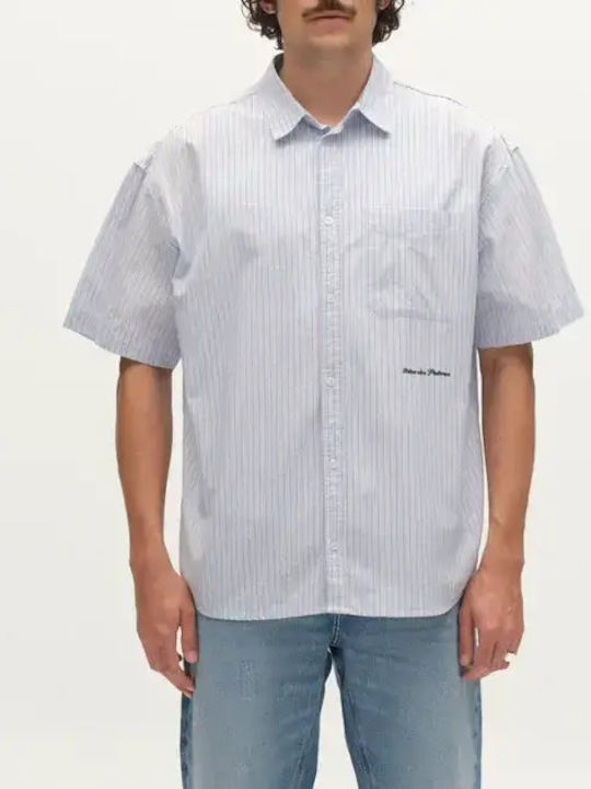 Short Sleeve Cotton Shirt in Regular Fit Striped Brown