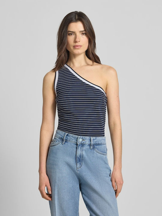 Women's Off-Shoulder Striped White and Blue Blouse