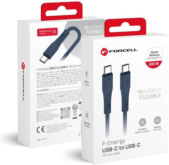 USB 2.0 Кабел USB-C Мъжки - USB-C 100W Захранване (PD) Син 1м