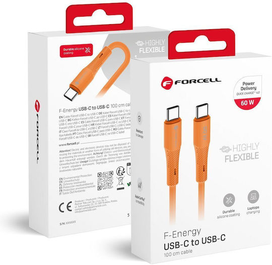 Forcell F-energy USB 2.0 Cable USB-C Male - USB-C 60W Orange 1m