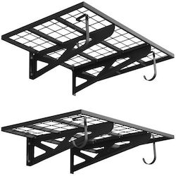 Set 2 Rafturi de Perete Oțel Negre Cu Cârlige Suspendate Capacitate 227 Kg 610 X 914 Mm Set 2 Rafturi de Perete Oțel Negre Cu Cârlige Suspendate Capacitate 227 Kg 610 X 914 Mm