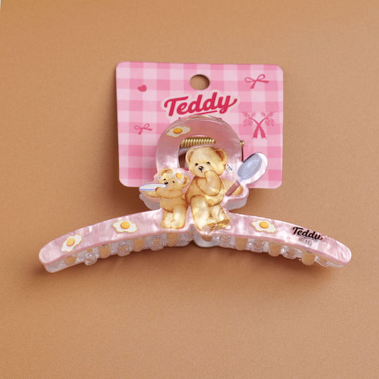 Teddy Island Series Acrylic Claw Hair Clip Playful Style Cross Pattern