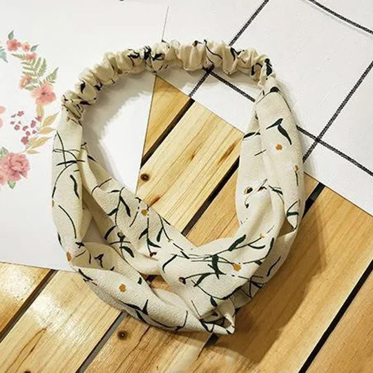 Twisted Headband Casual Hair In Flowered Satin Minimalist Beige