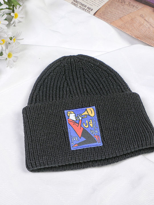 Beanie Unisex Σκούφος Πλεκτός σε Μαύρο χρώμα