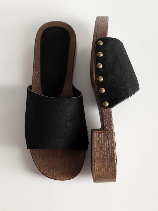 Flat Suede Mules In Black Colour K26-301-77-656-Black