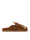 Flat Suede Mules In Tabac Brown Color
