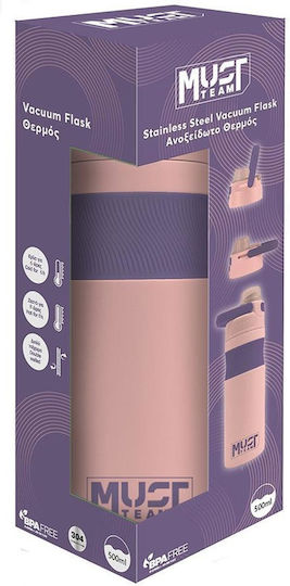 Must Team Stainless Steel Thermos Bottle 500ml Stainless Steel Must Team Pink Soft Lavender with Mouthpiece