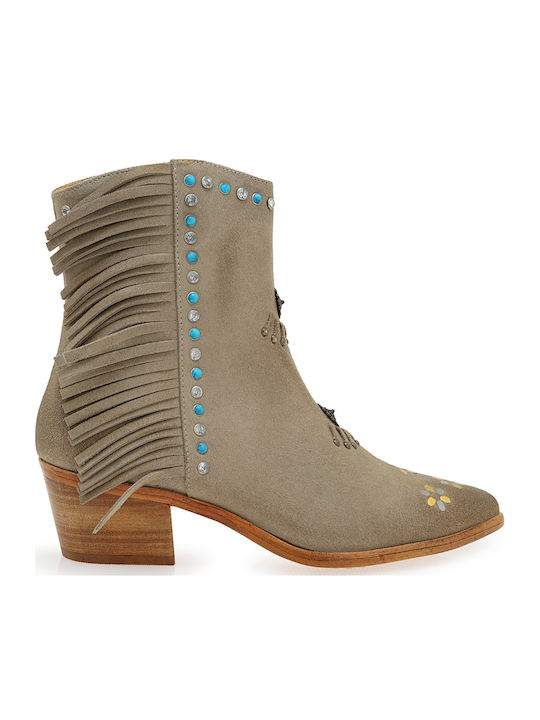 Suede Women's Ankle Boots with Medium Heel Beige