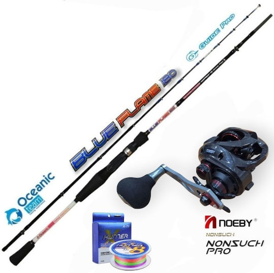 Tai Rubber Fishing Set Rod Oceanic Blue Flame 1.80m C.w:60-150gr Reel Noeby Nonsuch Pro Max Drag 8kg L Left Handle