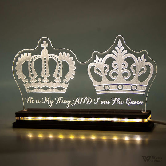 World of Wood Decorative Table Lamp King And Queen LED Warm White Love 12x23cm