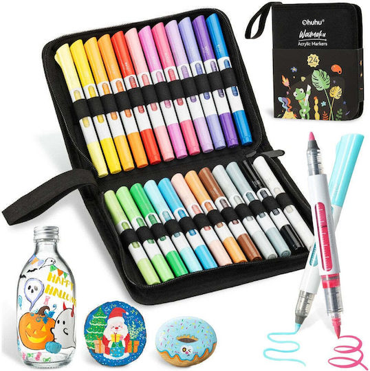 Ohuhu Waimoku Brush & Bullet 24 Μαρκαδόροι Ακρυλικό Basic Colors