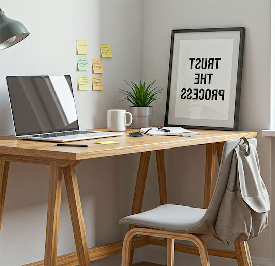 Zitat Poster Trust Process Pq187 50cm x 70cm Weiße Hölzernes Rahmen