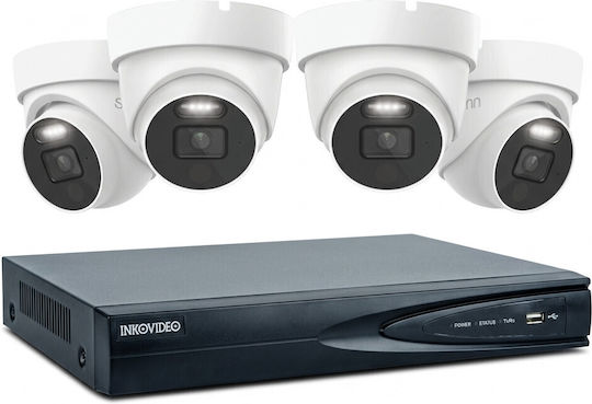 Inkovideo Surveillance System 4 IP Cameras with NVR Recorder