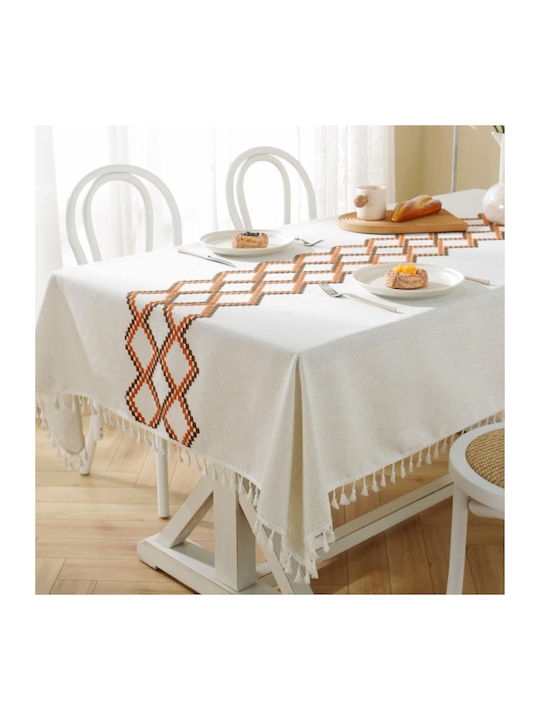 FRIPIA Fripia Leinen Tischtuch Mit Stickerei Orange 140x220cm